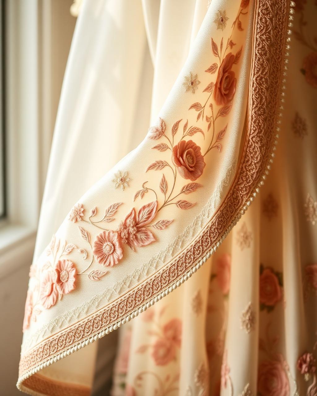 Mira — Ivory georgette, Rose threadwork