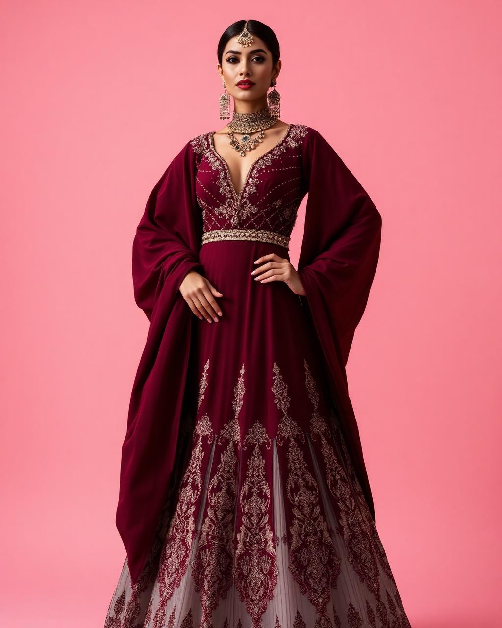 Indo-western couture gown — sketch to silhouette.
